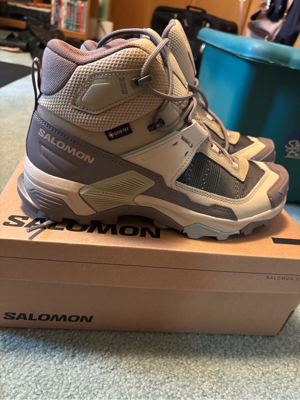 Salomon Women's Lace-Up Hiking Boots in Taupe and Brown
